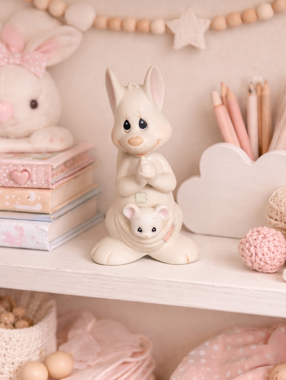 Vintage Precious Moments "Hello World" Kangaroo with Baby 80's - Enesco